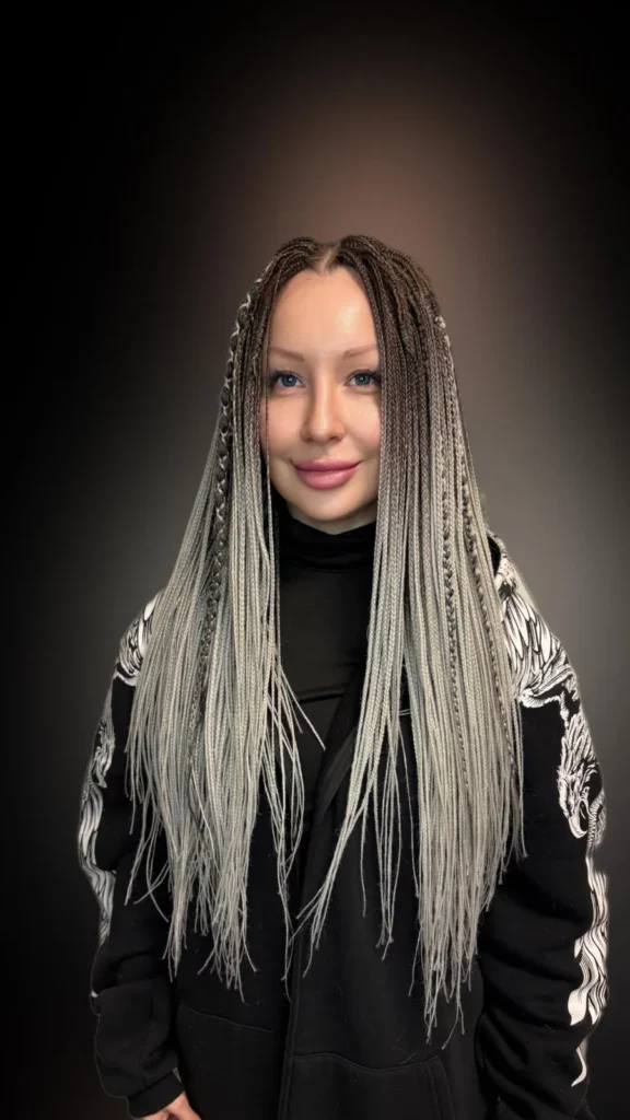 DE copánky – sada 58 copánků z kanekalonu, celkem 348 tenkých copánků, dlouhé šedé afro copánky